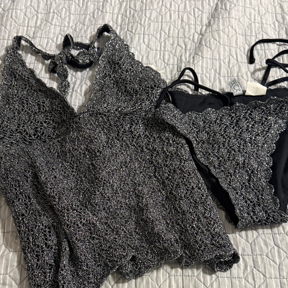 BECCA Metallic Lace-Effect Black 2 piece swimsuit